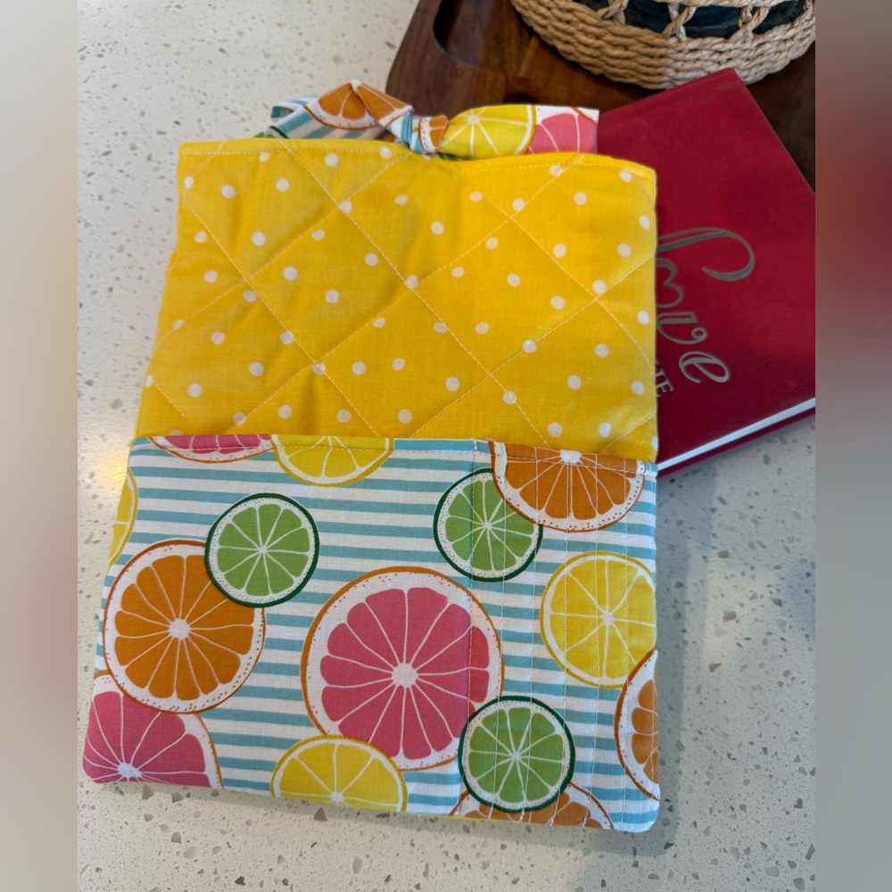 Handmade Book Kindle Sleeve Tablet Cover 10x8 in Citrus Fabric Padded Quilted